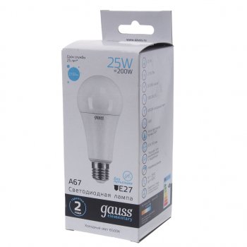 349 р. Лампа светодиодная E27 A67 25W (200W) 220V холодный GAUSS GAUSS 73235  с доставкой в г. Майкоп. Увеличить фотографию 3