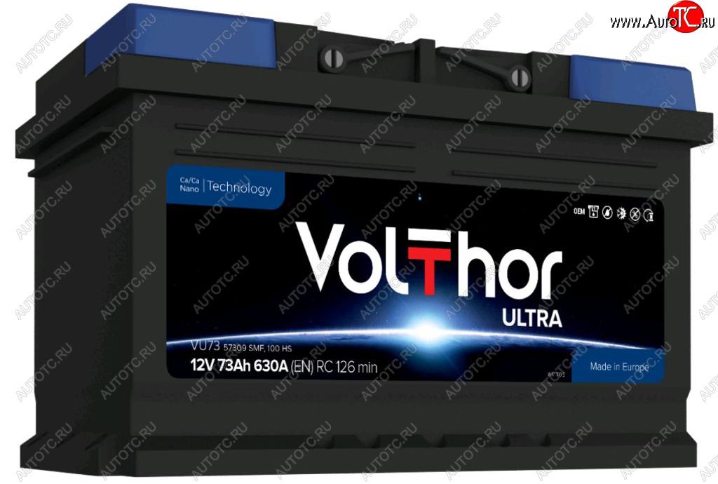 11 699 р. Аккумулятор VOLTHOR Ultra 73Ач обратная полярность,низкий VOLTHOR 6ст73(0) 57309  с доставкой в г. Майкоп