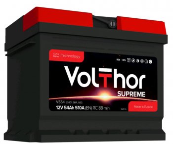 9 499 р. Аккумулятор VOLTHOR Supreme 54Ач обратная полярность,низкий VOLTHOR 6ст54(0) 55401  с доставкой в г. Майкоп. Увеличить фотографию 1