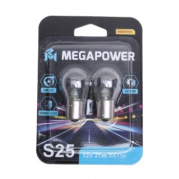 93 р. Лампа 12V P21W BA15s блистер (2шт.) Long Life MEGAPOWER MEGAPOWER 370-33-055  с доставкой в г. Майкоп. Увеличить фотографию 1