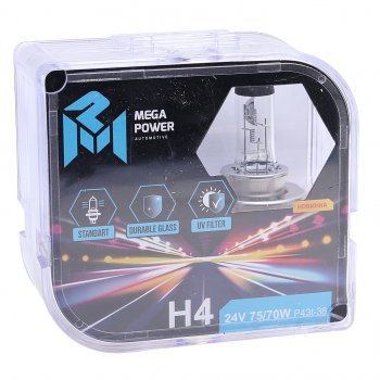 339 р. Лампа 24V H4 7570W P43t-38 бокс (2шт.) Standart MEGAPOWER MEGAPOWER 370-33-026  с доставкой в г. Майкоп. Увеличить фотографию 3