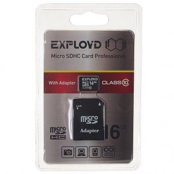 359 р. Карта памяти 16GB MicroSD class 10 + SD адаптер EXPLOYD EXPLOYD ex016gcsdhc10-ad  с доставкой в г. Майкоп. Увеличить фотографию 1
