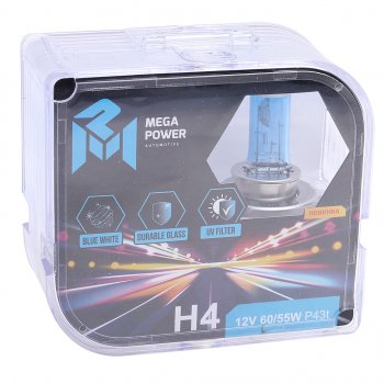 399 р. Лампа 12V H4 6055W P43t бокс (2шт.) Blue White MEGAPOWER MEGAPOWER 370-33-020  с доставкой в г. Майкоп. Увеличить фотографию 3