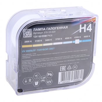 399 р. Лампа 12V H4 6055W P43t бокс (2шт.) Blue White MEGAPOWER MEGAPOWER 370-33-020  с доставкой в г. Майкоп. Увеличить фотографию 4