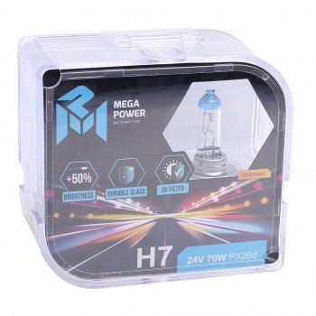 489 р. Лампа 24V H7 70W PX26d +50% бокс (2шт.) MEGAPOWER MEGAPOWER 370-33-034  с доставкой в г. Майкоп. Увеличить фотографию 3