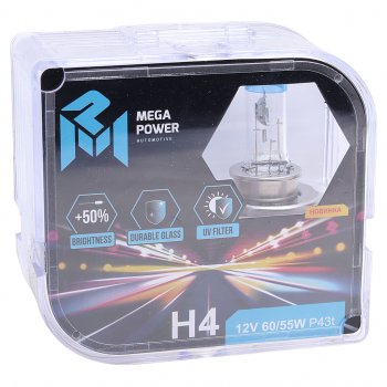399 р. Лампа 12V H4 6055W P43t +50% бокс (2шт.) MEGAPOWER MEGAPOWER 370-33-019  с доставкой в г. Майкоп. Увеличить фотографию 3
