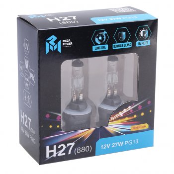 299 р. Лампа 12V H27(880) 27W PG13 бокс (2шт.) Long Life MEGAPOWER MEGAPOWER 370-33-010  с доставкой в г. Майкоп. Увеличить фотографию 2