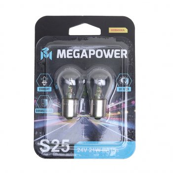 98 р. Лампа 24V P21W BA15s блистер (2шт.) Standart MEGAPOWER MEGAPOWER 370-33-057  с доставкой в г. Майкоп. Увеличить фотографию 1