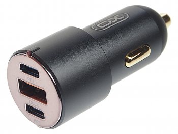 2 299 р. Устройство зарядное в прикуриватель 1USB + 2 Type C 12V черное XO XO cc45 black  с доставкой в г. Майкоп. Увеличить фотографию 1