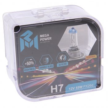 319 р. Лампа 12V H7 55W PX26d +50% бокс (2шт.) MEGAPOWER MEGAPOWER 370-33-029  с доставкой в г. Майкоп. Увеличить фотографию 1