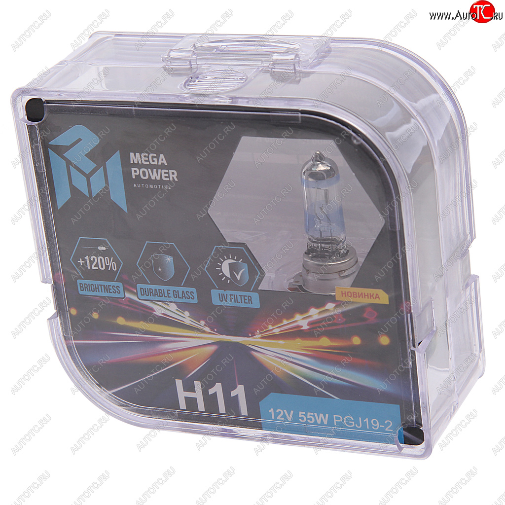 639 р. Лампа 12V H11 55W PGJ19-2 +120% бокс (2шт.) MEGAPOWER MEGAPOWER 370-33-007  с доставкой в г. Майкоп