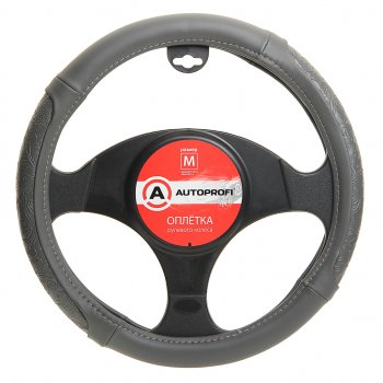 489 р. Оплетка руля (M) 37-39см серая экокожа узорная вставка AUTOPROFI AUTOPROFI ap-1962 gy (m)  с доставкой в г. Майкоп. Увеличить фотографию 1