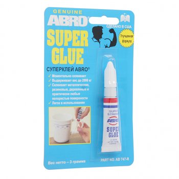 88 р. Клей-супер универсальный 3г Super Glue ABRO ABRO sg-747-r  с доставкой в г. Майкоп. Увеличить фотографию 1