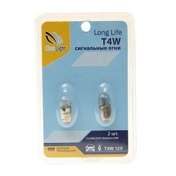 98 р. Лампа 12V T4W BA9s блистер (2шт.) CLEARLIGHT CLEARLIGHT cl-t4w-12v 2b CLEARLIGHT cl-t4w-12v 2b  с доставкой в г. Майкоп. Увеличить фотографию 1