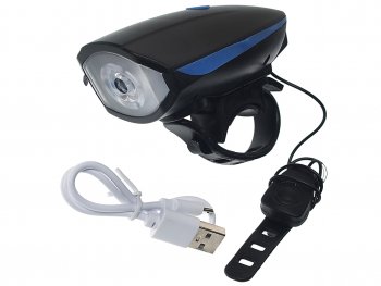 969 р. Фонарь велосипедный передний USB кабель с АКБ 3 режима с сигналом влагозащита Cree Led NO NAME fw3265111  с доставкой в г. Майкоп. Увеличить фотографию 1