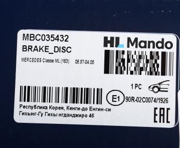 3 499 р. Диск тормозной MERCEDES ML (W163) (98-05) передний (1шт.) MANDO MANDO mbc035432 MANDO mbc035432  с доставкой в г. Майкоп. Увеличить фотографию 5