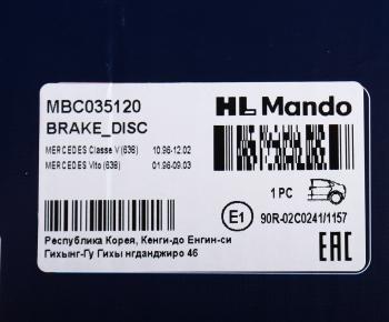 2 799 р. Диск тормозной MERCEDES Vito (96-99) задний (1шт.) MANDO MANDO mbc035120 MANDO mbc035120  с доставкой в г. Майкоп. Увеличить фотографию 5