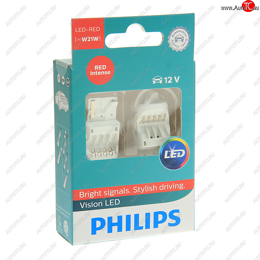 779 р. Лампа 12V W21W W3x16d блистер (2шт.) Led Red Intense PHILIPS PHILIPS 12838redx2  с доставкой в г. Майкоп