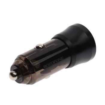 272 р. Устройство зарядное в прикуриватель 1USB + 1 Type C 12V BOROFONE BOROFONE bz25 transparent black  с доставкой в г. Майкоп. Увеличить фотографию 2