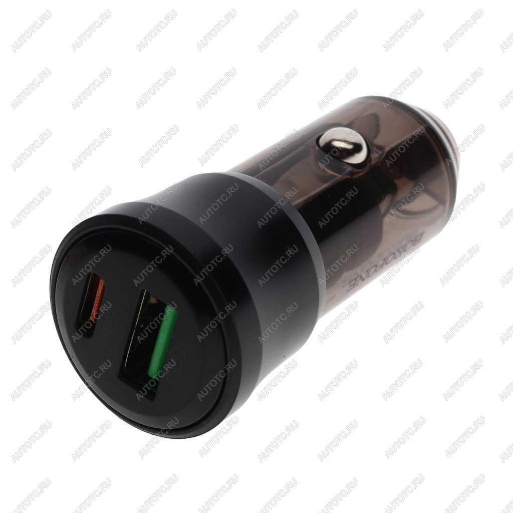 272 р. Устройство зарядное в прикуриватель 1USB + 1 Type C 12V BOROFONE BOROFONE bz25 transparent black  с доставкой в г. Майкоп