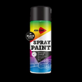 265 р. Краска черная глянцевая аэрозоль 450мл акриловая Spray Paint Black Gloss AIM-ONE AIM-ONE sp-gb39  с доставкой в г. Майкоп. Увеличить фотографию 1