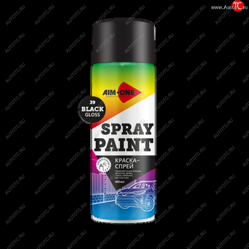 265 р. Краска черная глянцевая аэрозоль 450мл акриловая Spray Paint Black Gloss AIM-ONE AIM-ONE sp-gb39  с доставкой в г. Майкоп