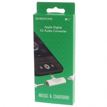 599 р. Переходник iPhone (5-) на jack 3.5 + зарядка белый BOROFONE BOROFONE bv7 white BOROFONE bv7 white  с доставкой в г. Майкоп. Увеличить фотографию 3