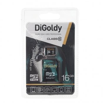 261 р. Карта памяти 16GB MicroSD class 10 + SD адаптер DIGOLDY DIGOLDY dg016gcsdhc10-ad  с доставкой в г. Майкоп. Увеличить фотографию 1