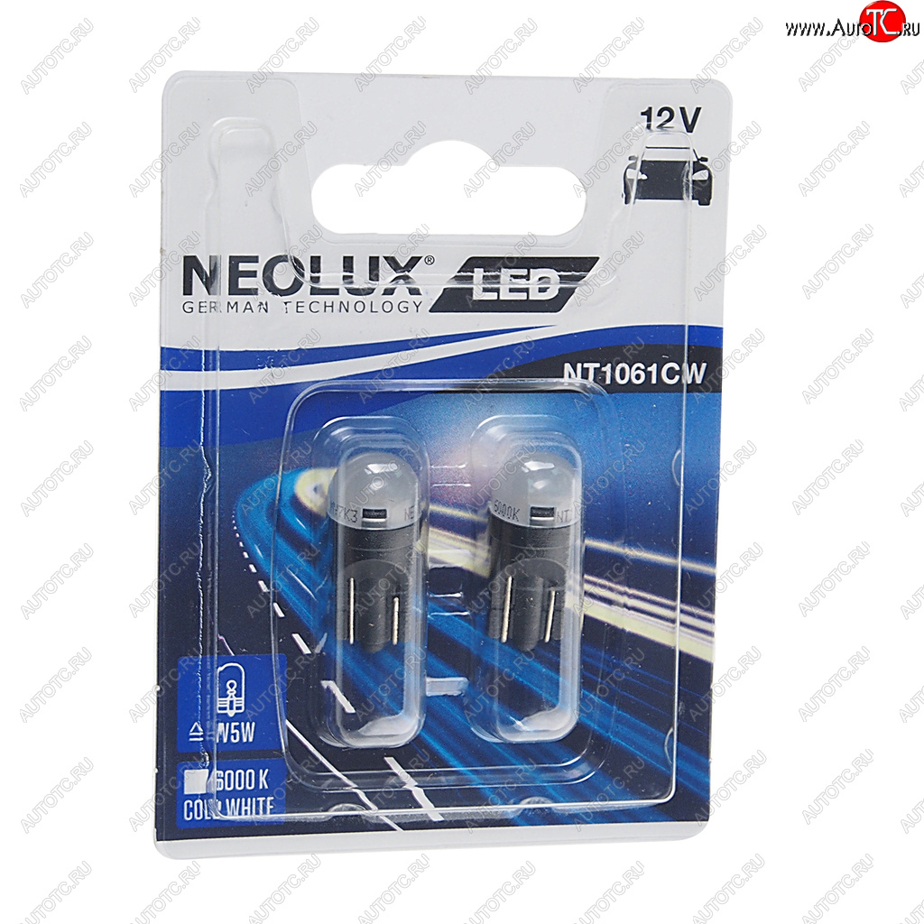 729 р. Лампа светодиодная 12V W5W T10W W2.1x9.5d 6000K 35лм блистер (2шт.) LED Cool White NEOLUX NEOLUX nt1061cw-02b  с доставкой в г. Майкоп