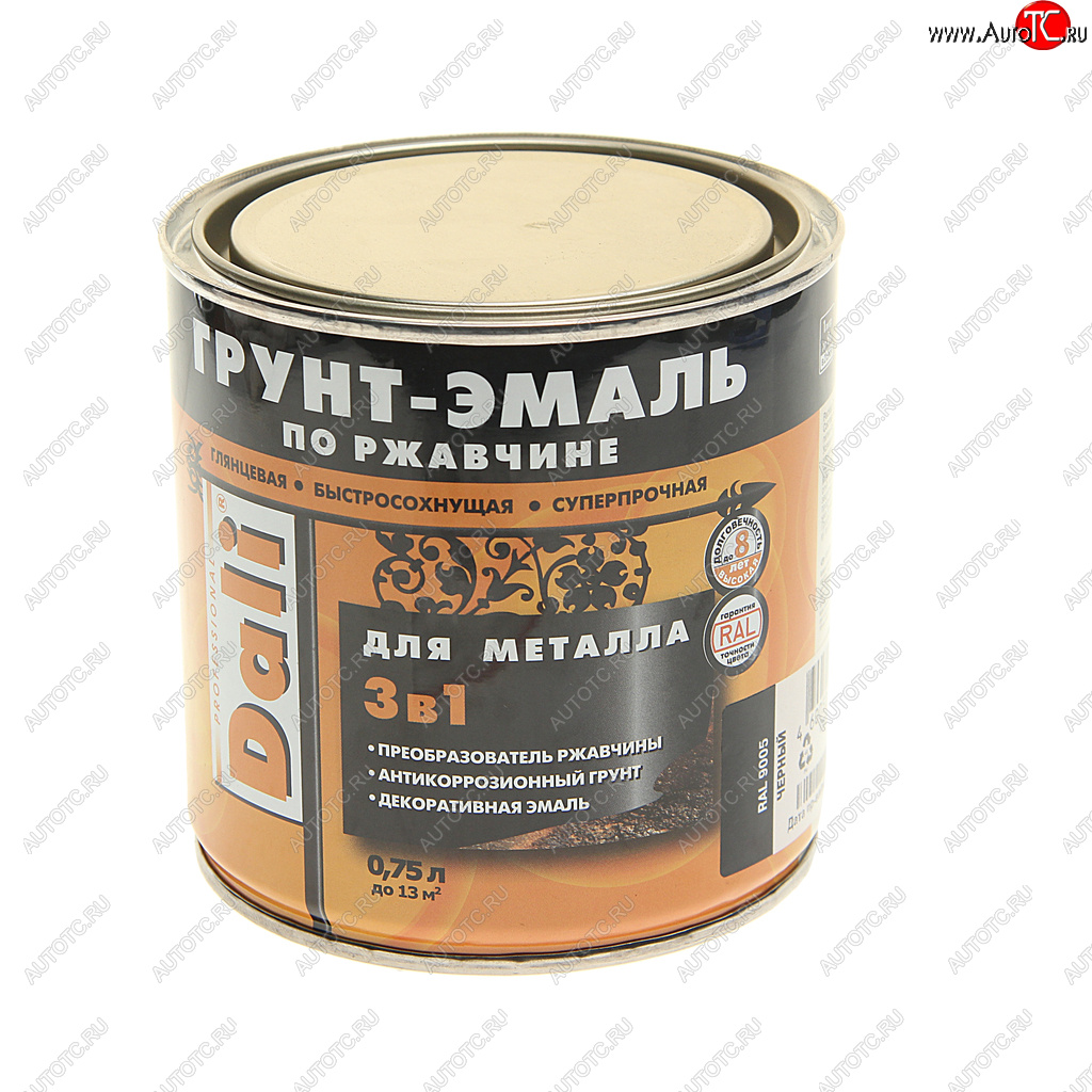 999 р. Грунт-эмаль по ржавчине черный RAL9005 0.75л DALI DALI 20412  с доставкой в г. Майкоп