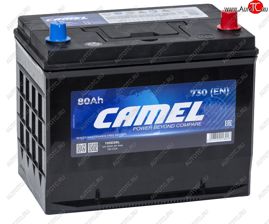 11 849 р. Аккумулятор CAMEL Asia 80Ач обратная полярность CAMEL 6ст80(0) 105d26l  с доставкой в г. Майкоп