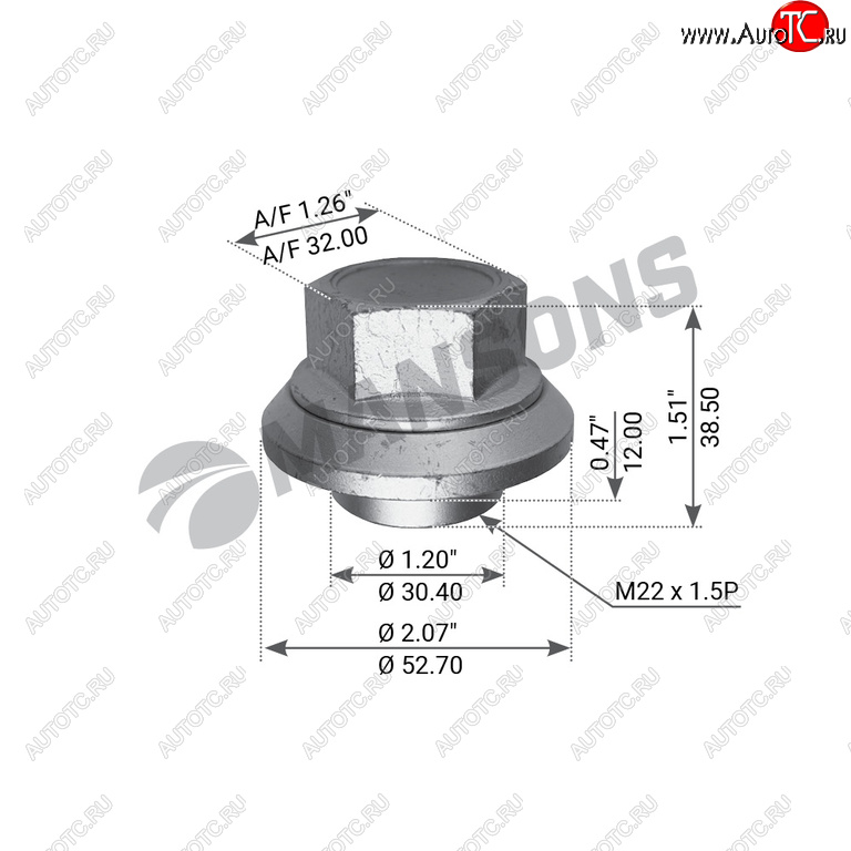 254 р. Гайка колеса MAN MERCEDES (M22x1.5) (юбка подвижная) MANSONS MANSONS 700.512  с доставкой в г. Майкоп