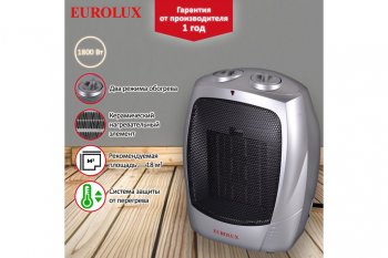 2 199 р. Тепловентилятор бытовой 1.80кВт (18кв.м) настольный белый EUROLUX EUROLUX 6726  с доставкой в г. Майкоп. Увеличить фотографию 7