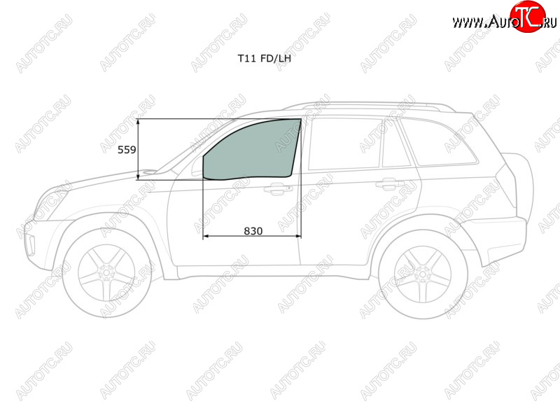 2 599 р. Стекло боковое опускное (Спереди Слева Цвет зеленый) Chery Tiggo T11 05-16  Vortex Tingo 10-14 XYG T11 FD/LH  с доставкой в г. Майкоп
