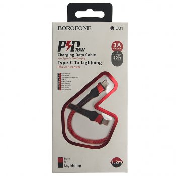 439 р. Кабель iPhone (5-)-USB Type C 1м красный BOROFONE BOROFONE bu21 red  с доставкой в г. Майкоп. Увеличить фотографию 2