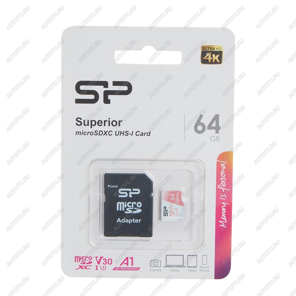1 129 р. Карта памяти 64GB MicroSD class 10 + SD адаптер SILICON POWER SILICON POWER sp064gbstxdv3v20sp  с доставкой в г. Майкоп