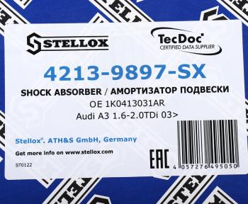 4 699 р. Амортизатор VW Golf 5,6,Passat AUDI A3 SKODA Octavia,Yeti передний левыйправый (d=50мм) STELLOX STELLOX 4213-9897-sx  с доставкой в г. Майкоп. Увеличить фотографию 4