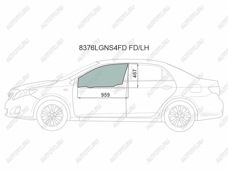 2 789 р. Стекло боковое опускное (Спереди Слева Цвет зеленый Крепления) Toyota Corolla (E150) 06-13  Coro XYG 8376LGNS4FD FD/LH  с доставкой в г. Майкоп