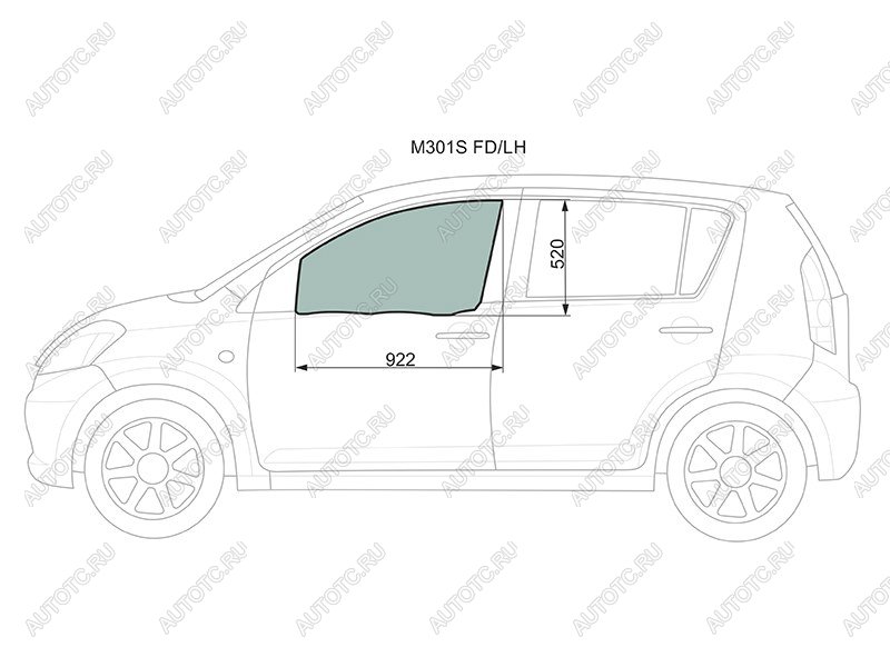 2 789 р. Стекло боковое опускное (Спереди Слева Цвет зеленый) Toyota Passo 04-10  Daihatsu Boon 04-10  Si XYG M301S FD/LH  с доставкой в г. Майкоп