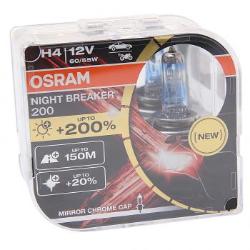 2 899 р. Лампа 12V H4 6055W P43t +200% 4050К бокс (2шт.) Night Breaker 200 OSRAM OSRAM 64193nb200-hcb  с доставкой в г. Майкоп. Увеличить фотографию 1