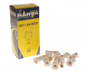 88 р. Лампа 24V 1.4W REF29 белый патрон Plastic Base NARVA NARVA 170813000  с доставкой в г. Майкоп. Увеличить фотографию 1