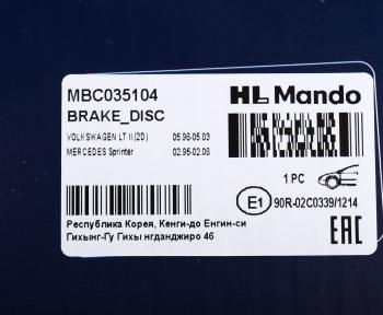 3 179 р. Диск тормозной MERCEDES Sprinter (06-) передний (1шт.) MANDO MANDO mbc035104 MANDO mbc035104  с доставкой в г. Майкоп. Увеличить фотографию 4