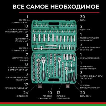 8 499 р. Набор головок торцевых, бит и бит-головок 14,12,38 6-ти гранных 172 предмета Мастер БЕЛАК БЕЛАК бак.07014  с доставкой в г. Майкоп. Увеличить фотографию 2