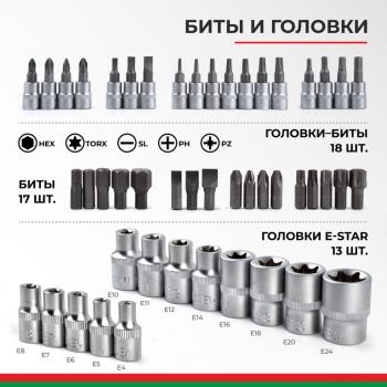 5 899 р. Набор головок торцевых, бит и бит-головок 14,12 6-ти гранных 108 предметов Профи БЕЛАК БЕЛАК бак.07001  с доставкой в г. Майкоп. Увеличить фотографию 6