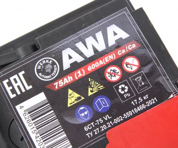 10 299 р. Аккумулятор AWA PRO 75Ач AWA 6ст75(1)  с доставкой в г. Майкоп. Увеличить фотографию 2