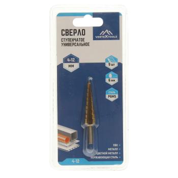 299 р. Сверло ступенчатое 4.0-12.0мм 9 ступеней VERTEXTOOLS VERTEXTOOLS 4-12  с доставкой в г. Майкоп. Увеличить фотографию 1