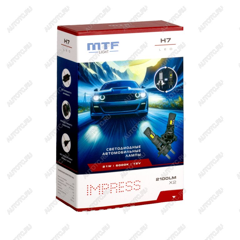 3 199 р. Лампа светодиодная 12V H7 PX26d бокс (2шт.) MTF MTF ht07k6  с доставкой в г. Майкоп