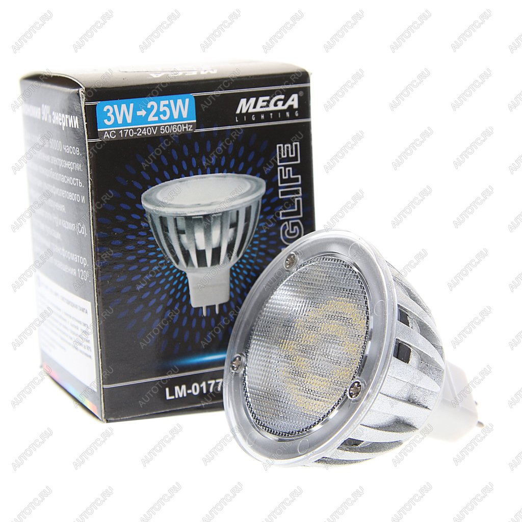 44 р. Лампа светодиодная MR16 3W(30W) 220V теплый MEGA LIGHTING MEGA LIGHTING lm-0177ww-mr16  с доставкой в г. Майкоп