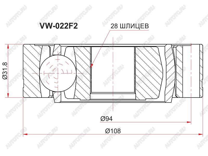 1 979 р. Шрус внутренний VOLKSWAGEN TRANSPORTER T4T5 1,9D-2,8 90-15 SAT VW-022F2  с доставкой в г. Майкоп