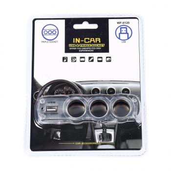 184 р. Разветвитель прикуривателя 3-х гнездовой 12-24V 1USB IN-CAR IN-CAR no.wf-0120  с доставкой в г. Майкоп. Увеличить фотографию 2